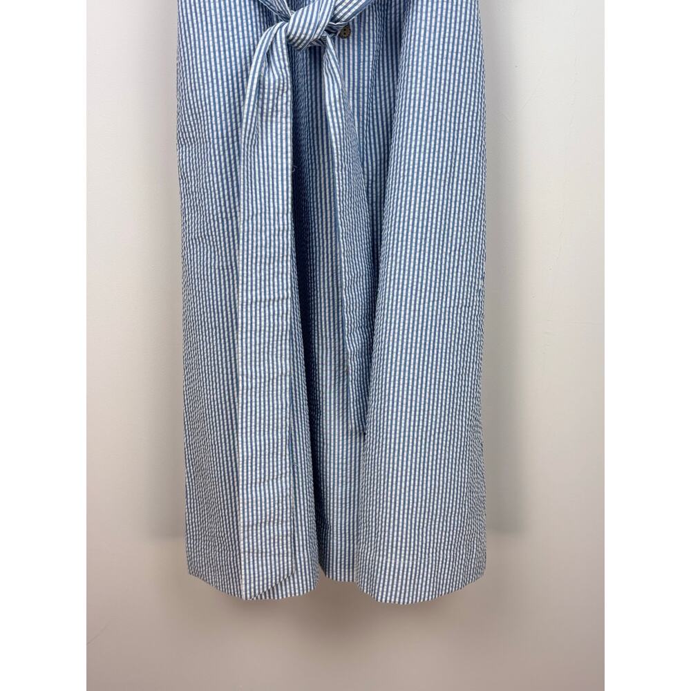 ๐ Anne Klein | Seersucker Midi Shirtdress | No Tag ~Size 8-10 | Blue & White - Picture 4 of 9